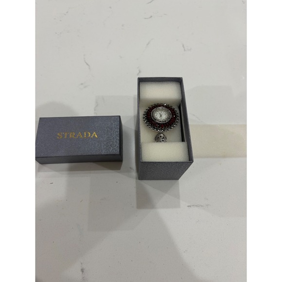 Strada Accessories - Strada Quartz Japan Movement‎ Watch Red Sunburst Silver Tone Statement Timepiece
